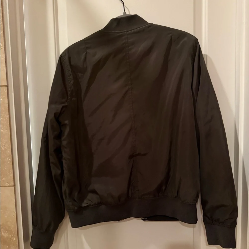 Olive Green Bomber Jacket with Leopard Lining - Picture 3 of 3